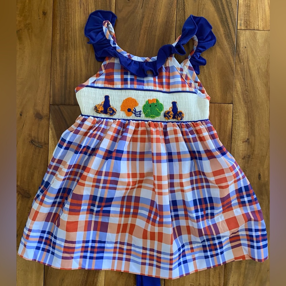 Little Birdie Co Smocked Florida Gators Football Toddler Girl Dress Size 2t